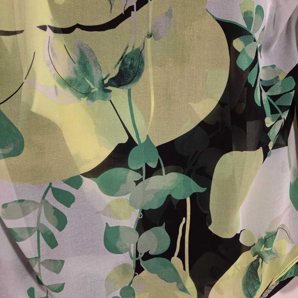 WHBM Chiffon Blouse Camisole Set Small Womens Green Black Sheer Garden Floral - Picture 14 of 15